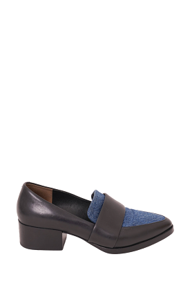 3.1 Phillip Lim Blue Denim/Black Leather Heeled Loafers Size 35.5