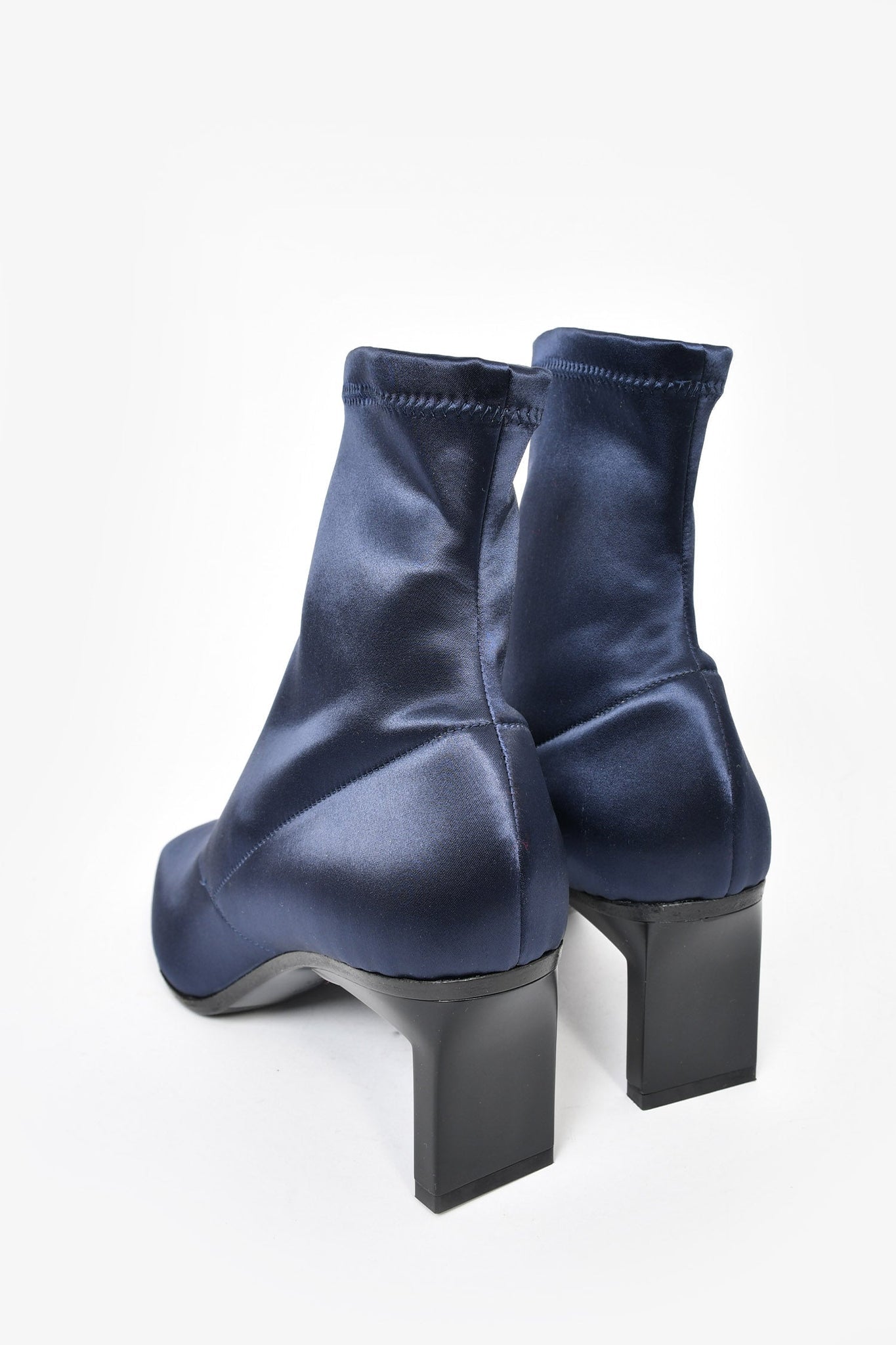 3.1 Phillip Lim Navy Blue Stretch Satin Square Toe Booties sz 36.5