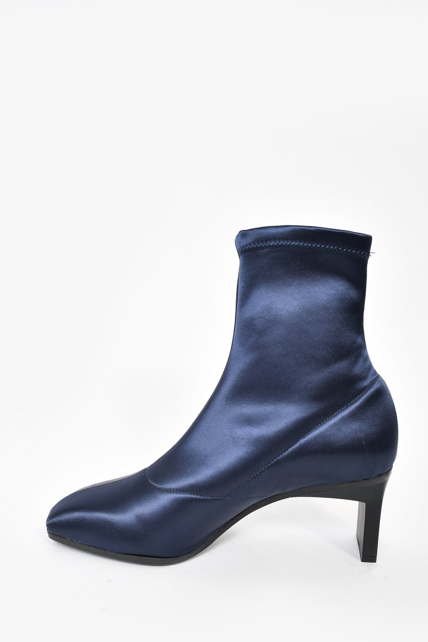 3.1 Phillip Lim Navy Blue Stretch Satin Square Toe Booties sz 36.5