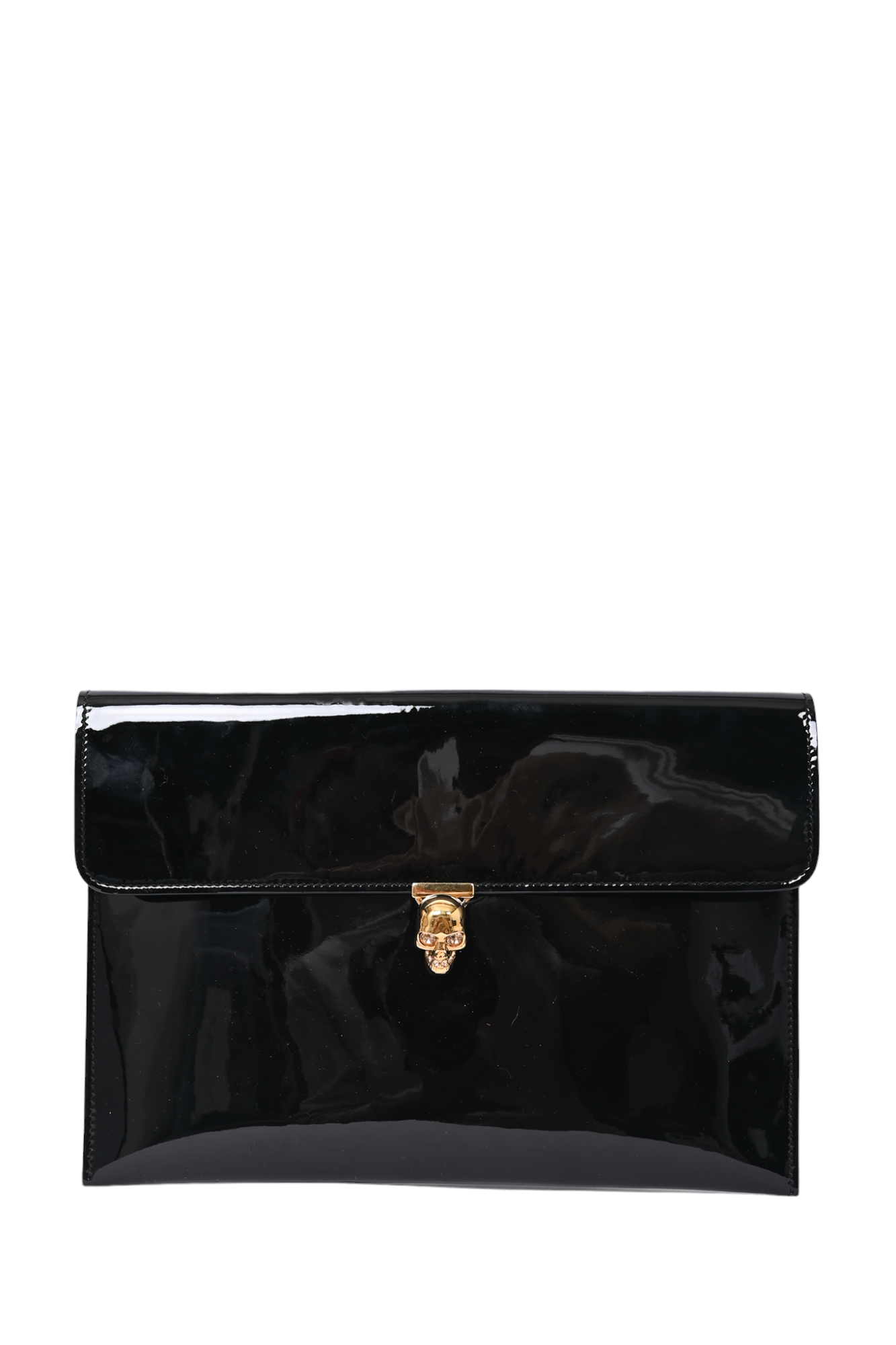 Alexander McQueen Black Patent Envelope Skull Lock Clutch