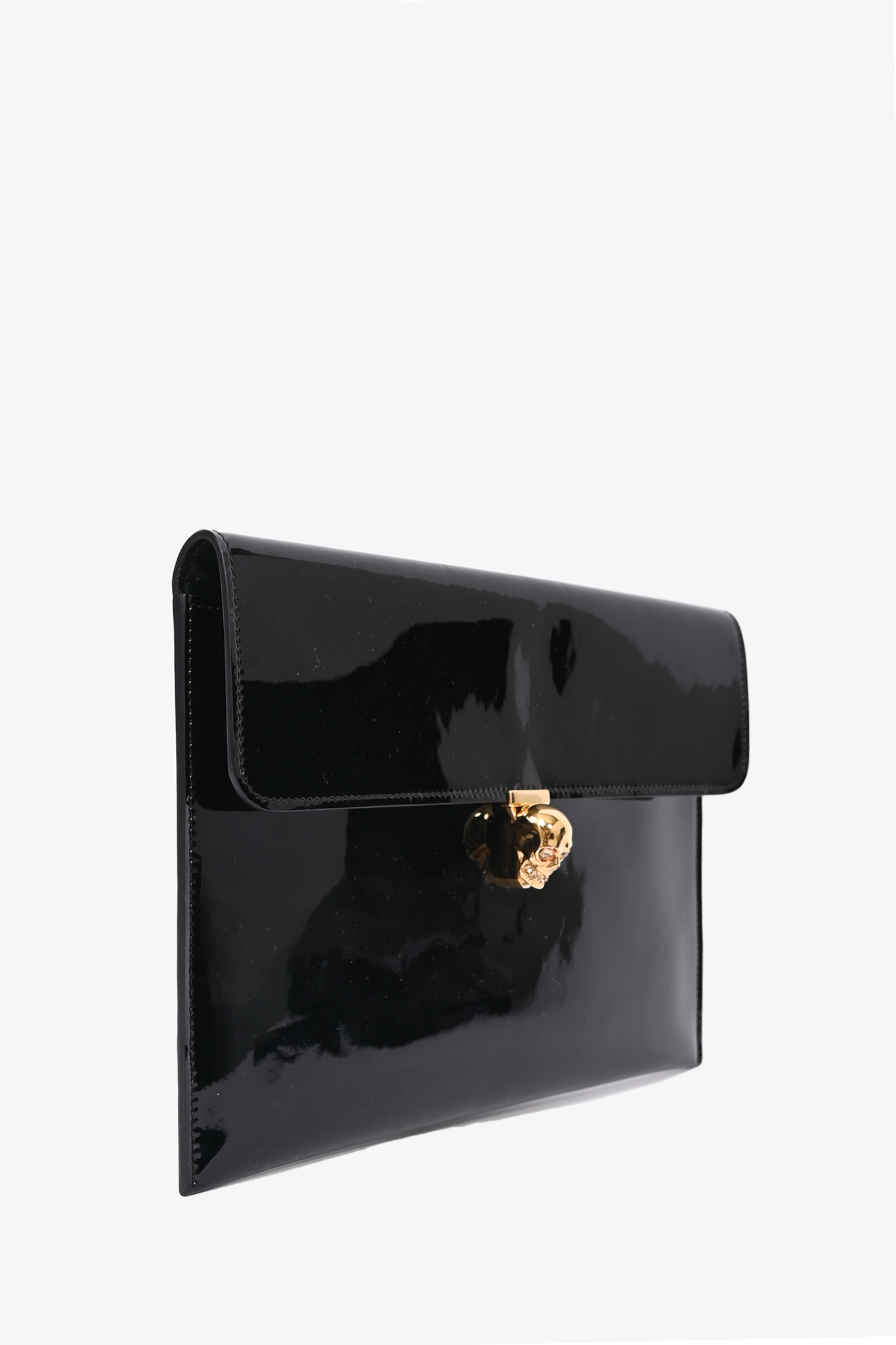 Alexander McQueen Black Patent Envelope Skull Lock Clutch