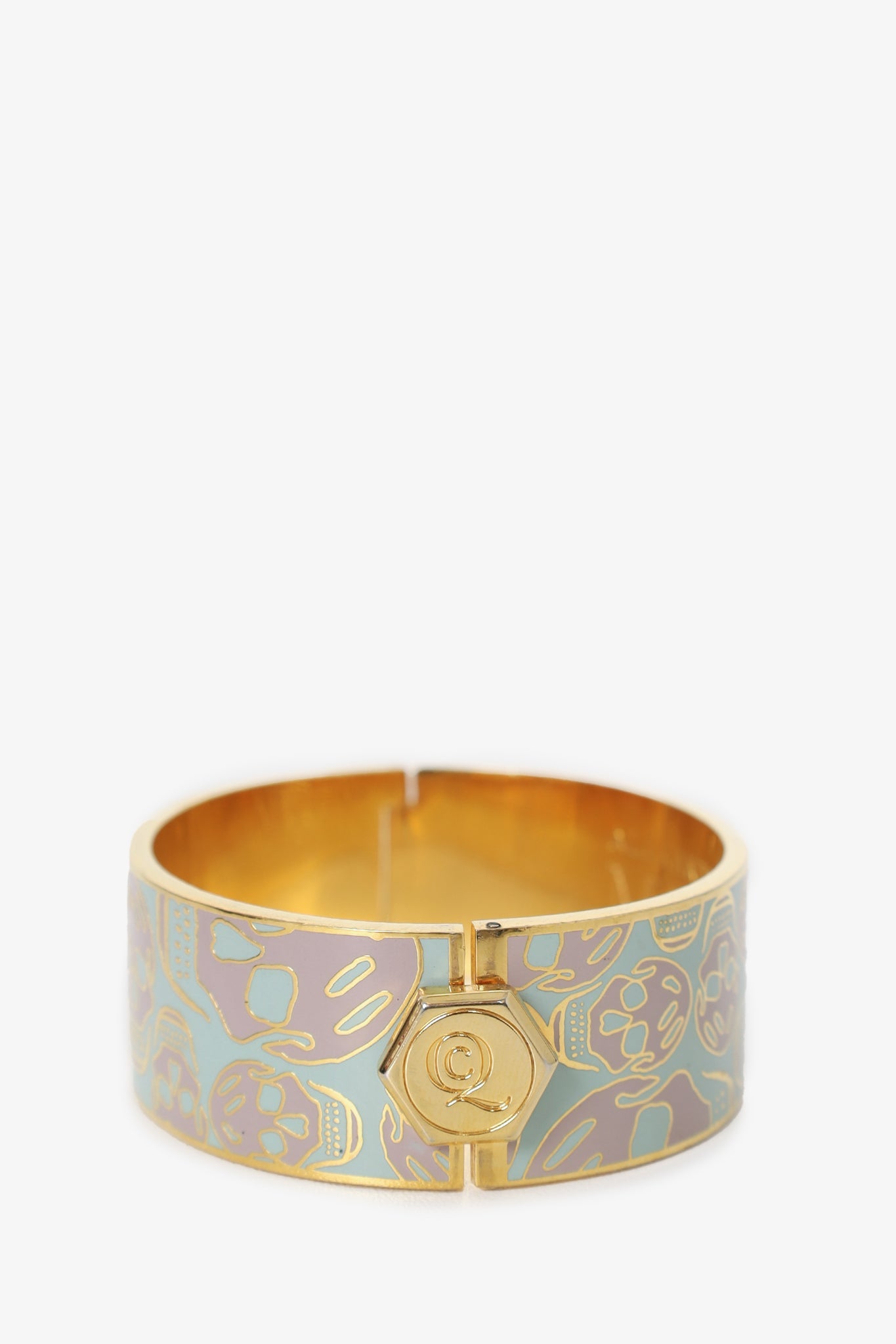 Alexander McQueen Gold Tone Blue/Purple Skull Print Cuff