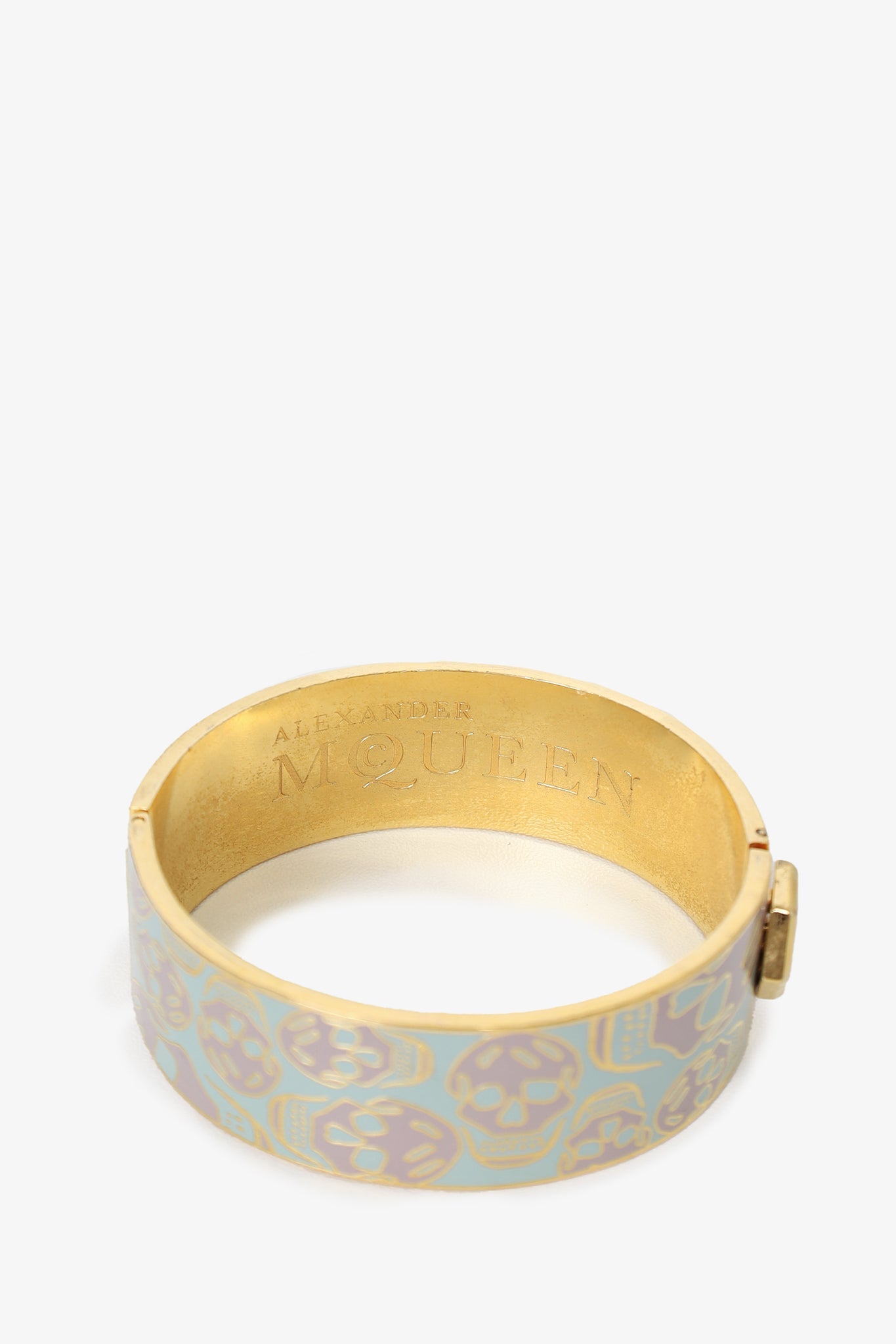 Alexander McQueen Gold Tone Blue/Purple Skull Print Cuff