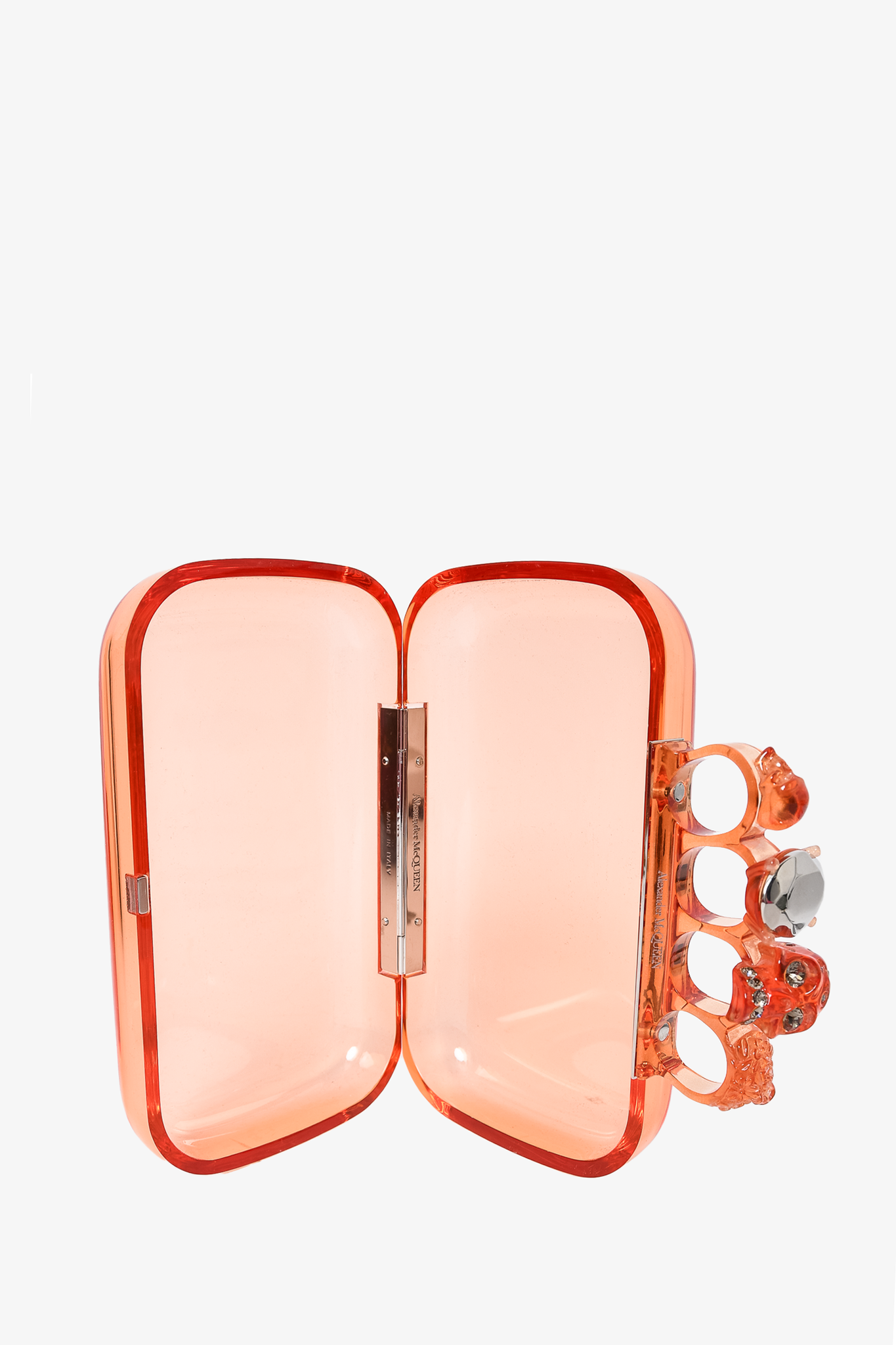 Alexander McQueen Peach Acrylic Translucent Skull Clutch