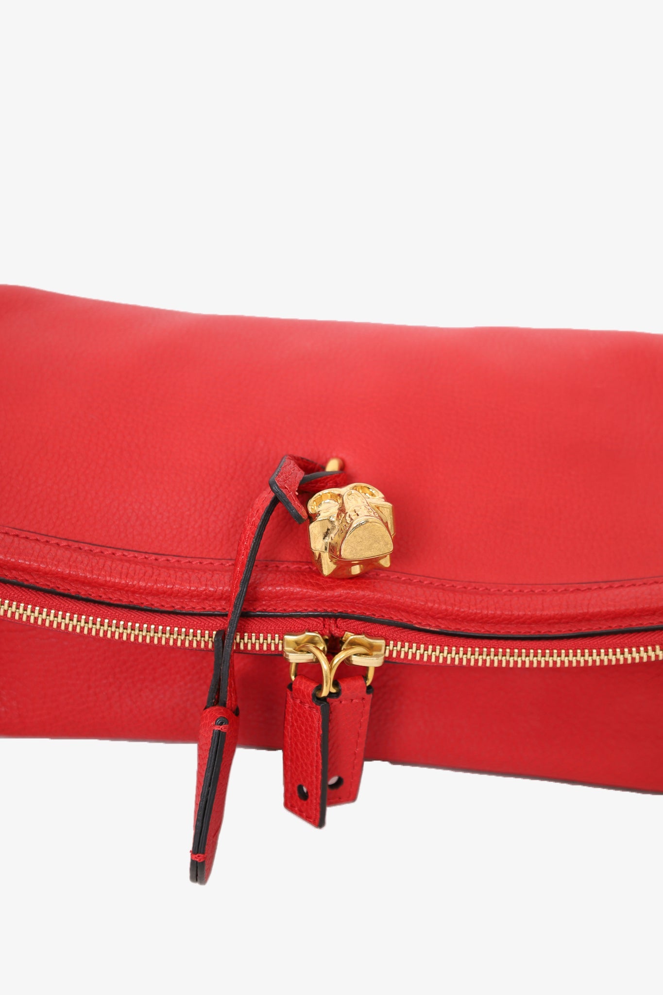 Alexander McQueen Red Leather Skull Padlock Clutch