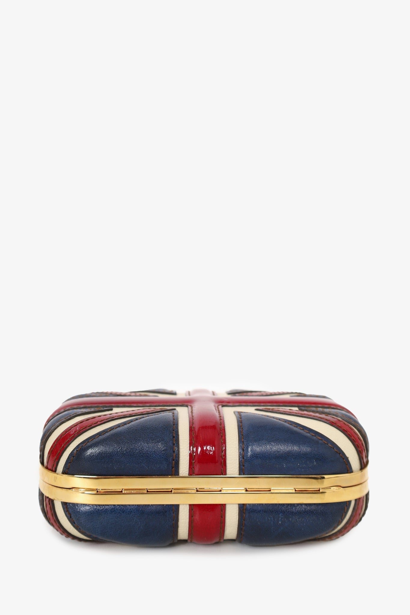 Alexander McQueen Red/Navy Blue Leather British Flag Skull Clutch