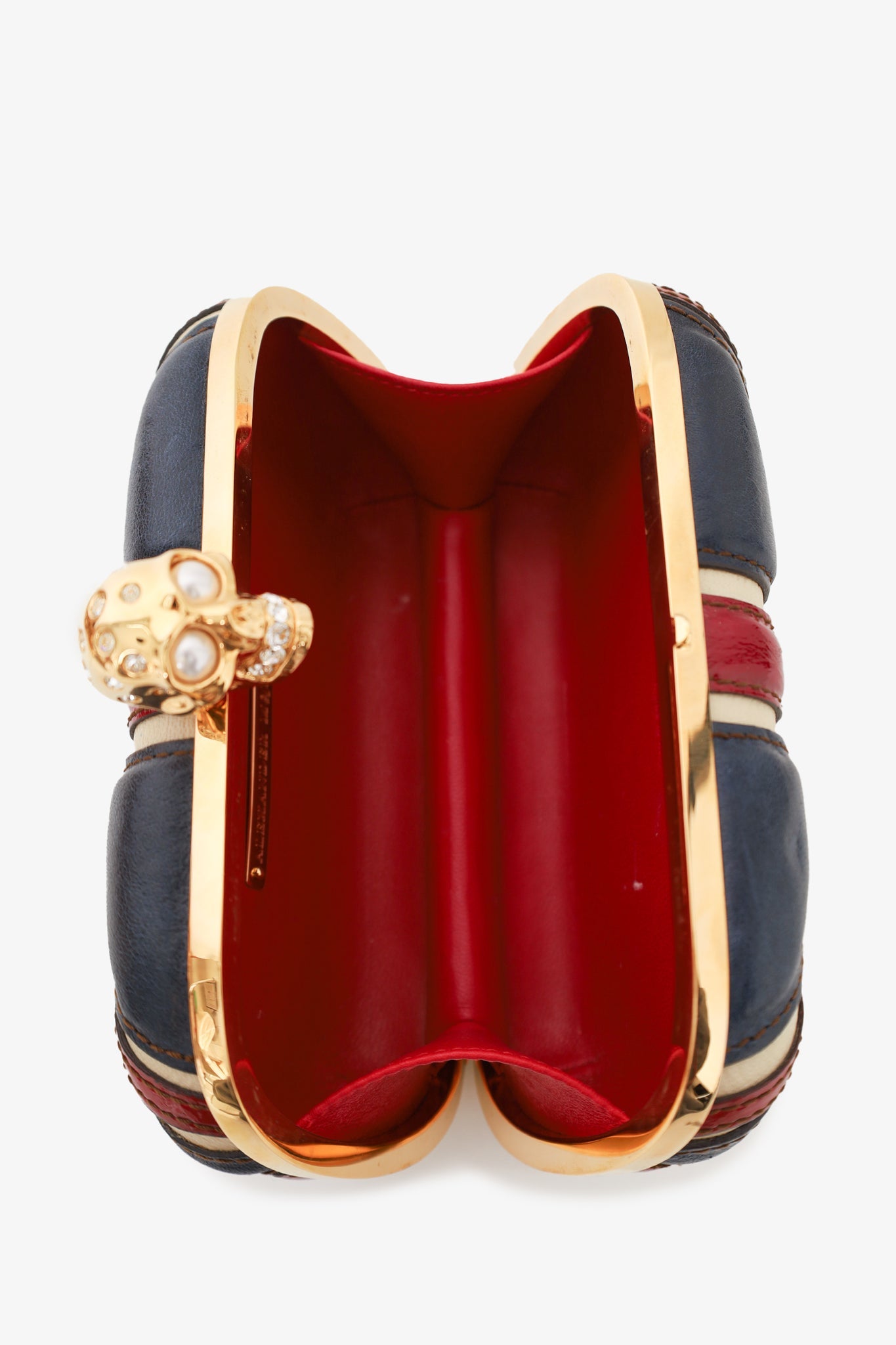 Alexander McQueen Red/Navy Blue Leather British Flag Skull Clutch