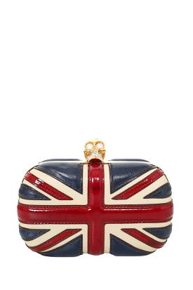 Alexander McQueen Red/Navy Blue Leather British Flag Skull Clutch