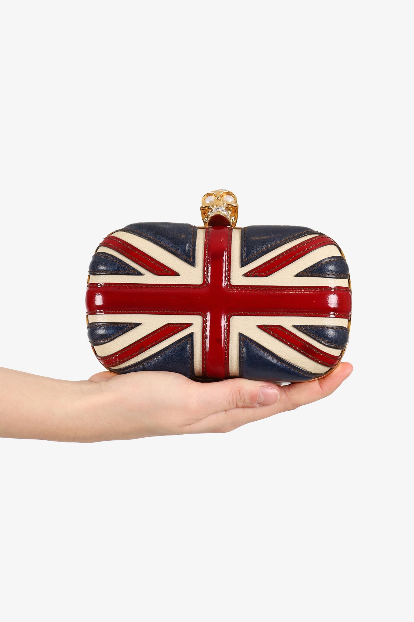 Alexander McQueen Red/Navy Blue Leather British Flag Skull Clutch