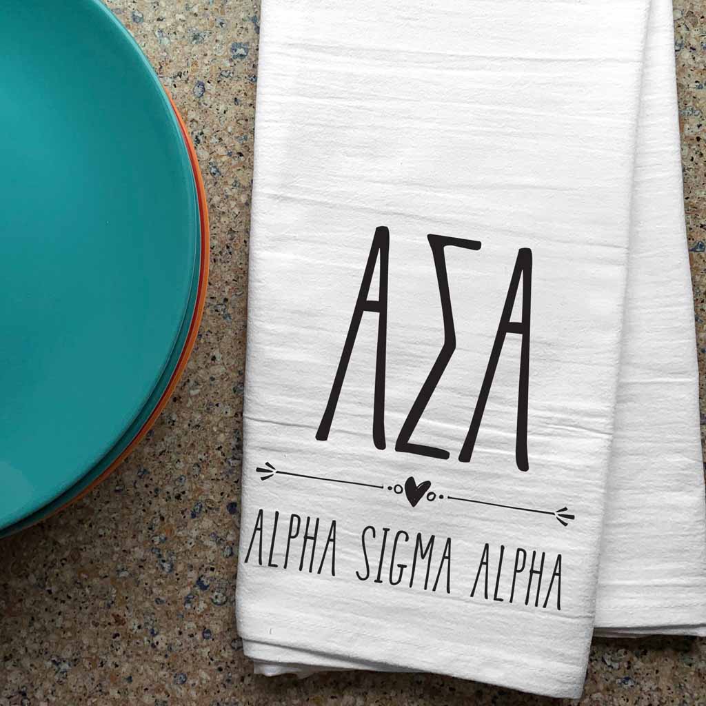 Alpha Sigma Alpha Sorority Kitchen Towel with Boho Design