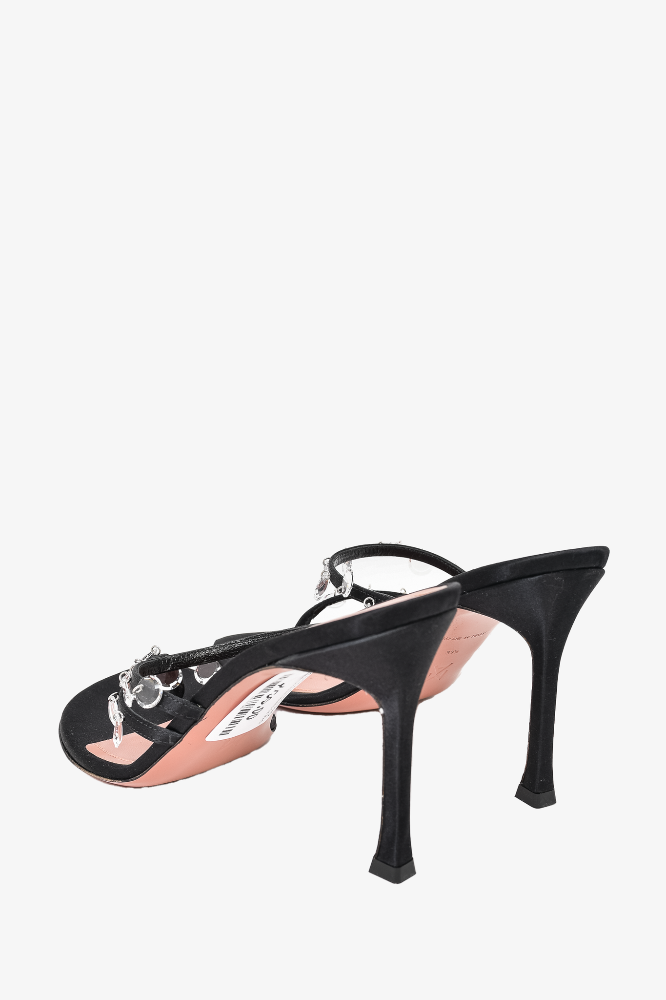 Amina Muaddi Black Satin Crystal Droplet Heels Size 39.5