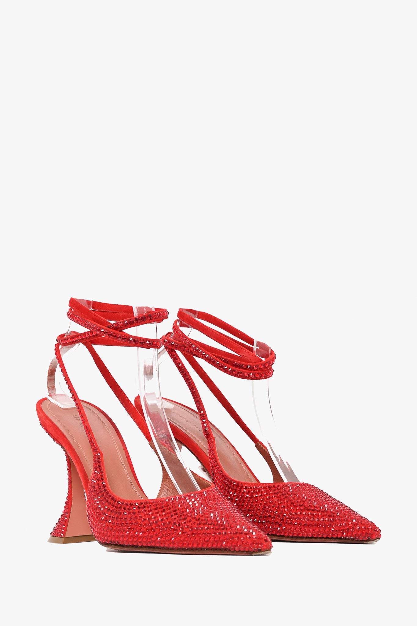 Amina Muaddi Red Crystal 'Karma' Pointed Heels Size 37