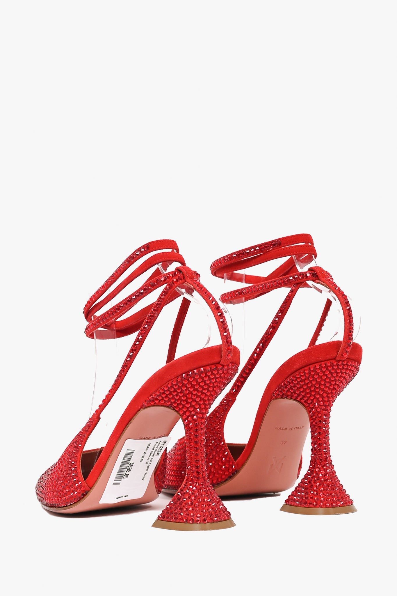 Amina Muaddi Red Crystal 'Karma' Pointed Heels Size 37