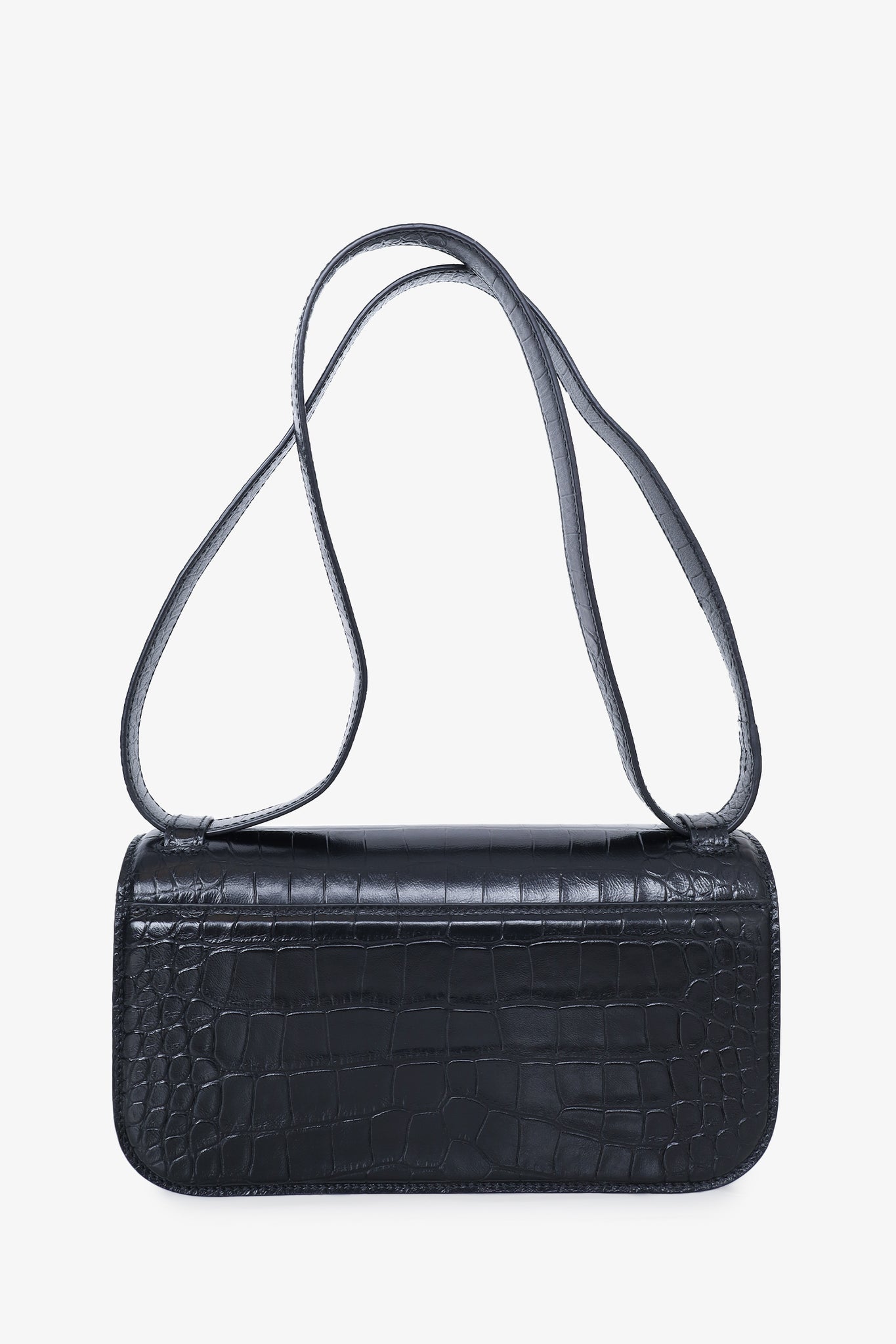 Balenciaga Black Calfskin Crocodile Embossed Medium Gossip Bag Black