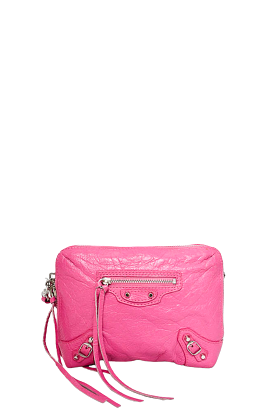 Balenciaga Pink Crinkled Leather Mini Pouch with Crossbody Strap