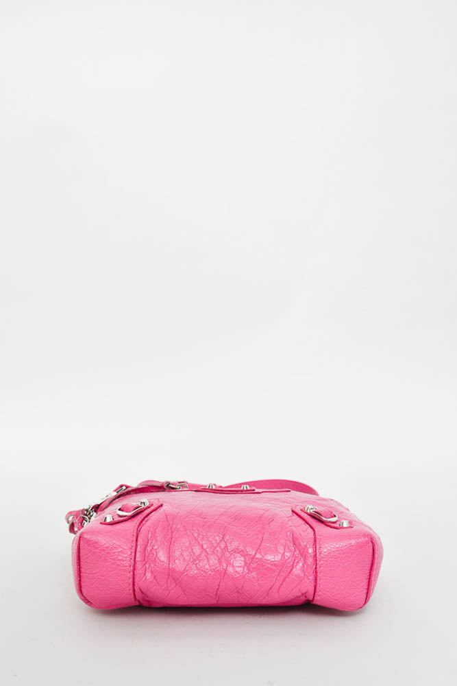 Balenciaga Pink Crinkled Leather Mini Pouch with Crossbody Strap