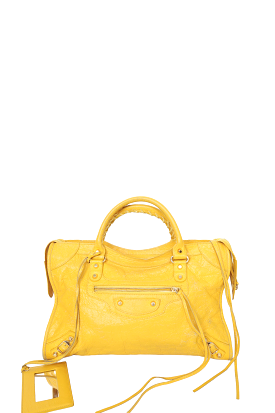 Balenciaga Yellow Distressed Leather Motocross Giant 12 City Bag