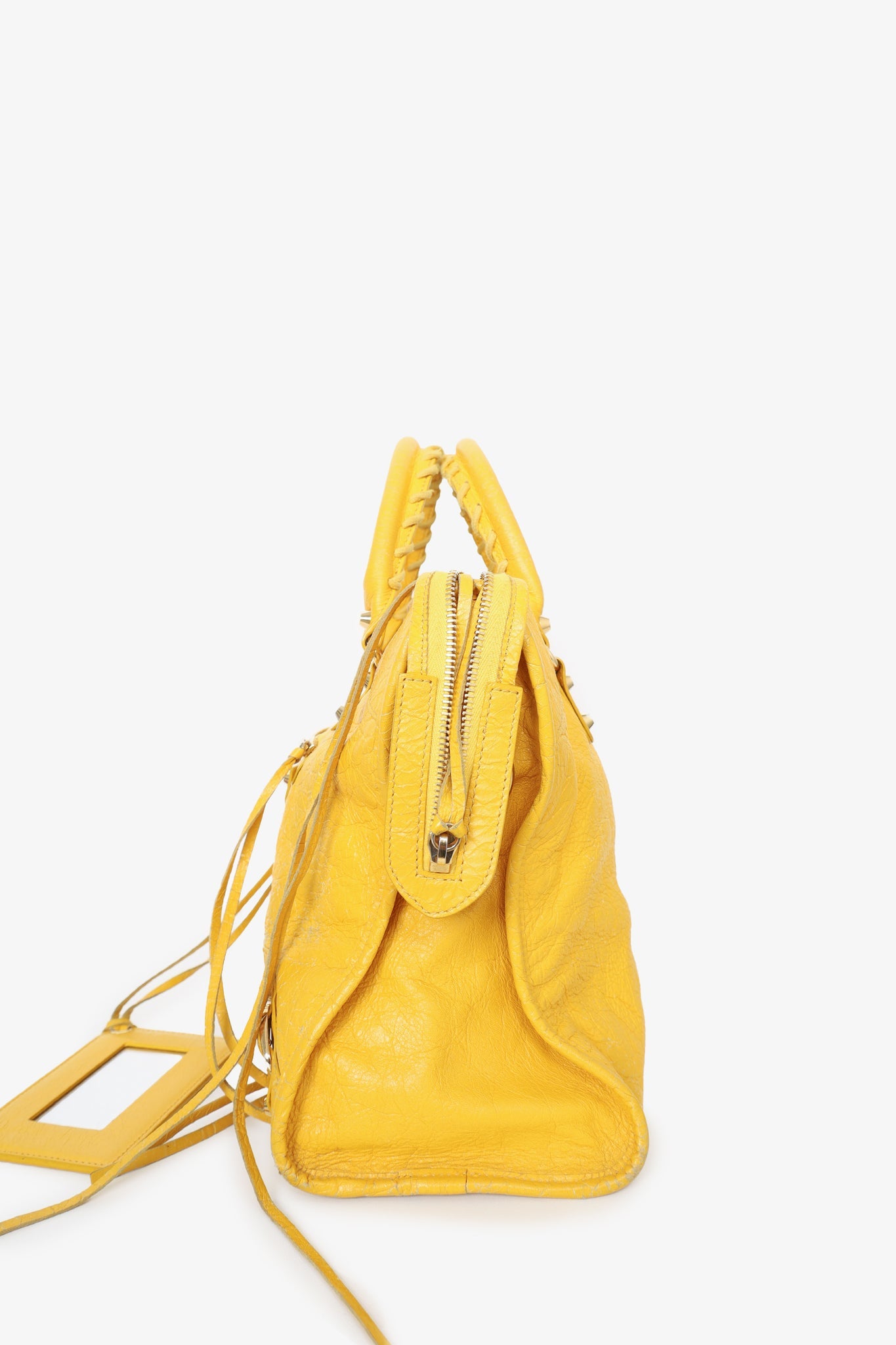 Balenciaga Yellow Distressed Leather Motocross Giant 12 City Bag