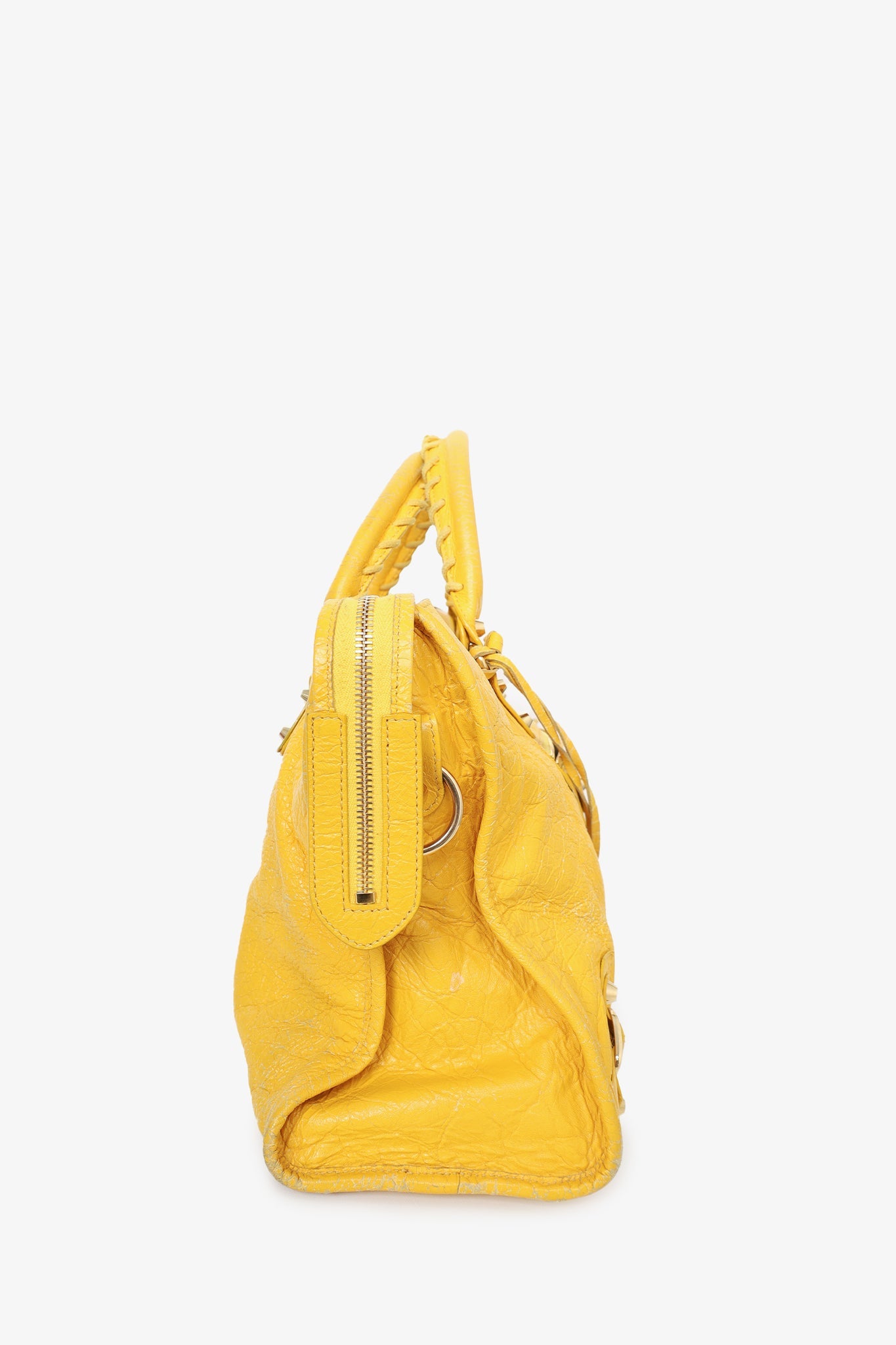 Balenciaga Yellow Distressed Leather Motocross Giant 12 City Bag