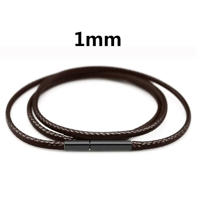 Black Necklace Cord Leather With Stainless Steel Clasp For Men Women