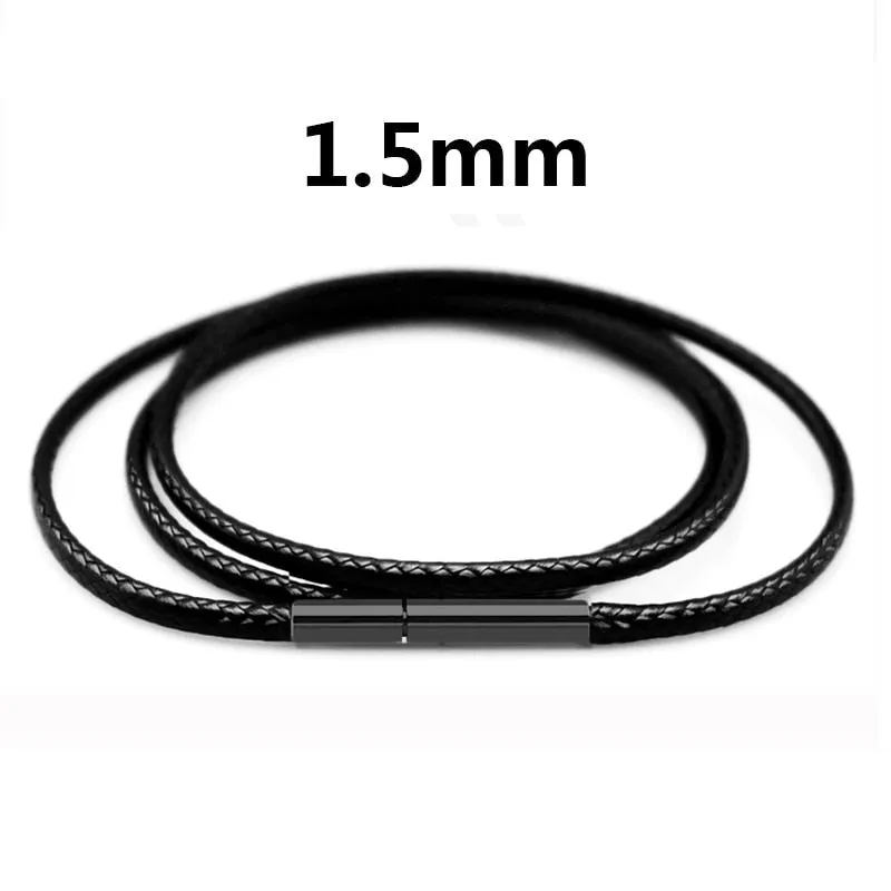 Black Necklace Cord Leather With Stainless Steel Clasp For Men Women