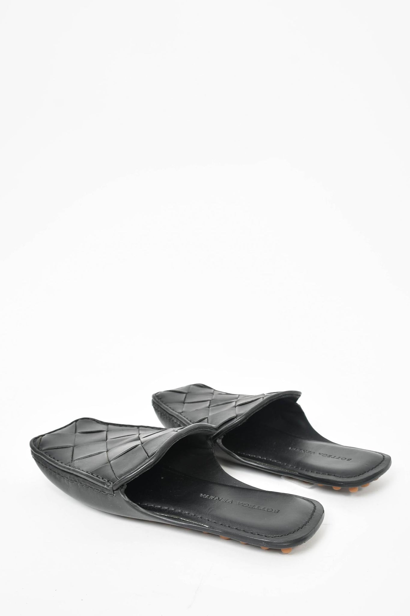 Bottega Veneta Black Intrecciato Leather Mule Slides sz 36.5