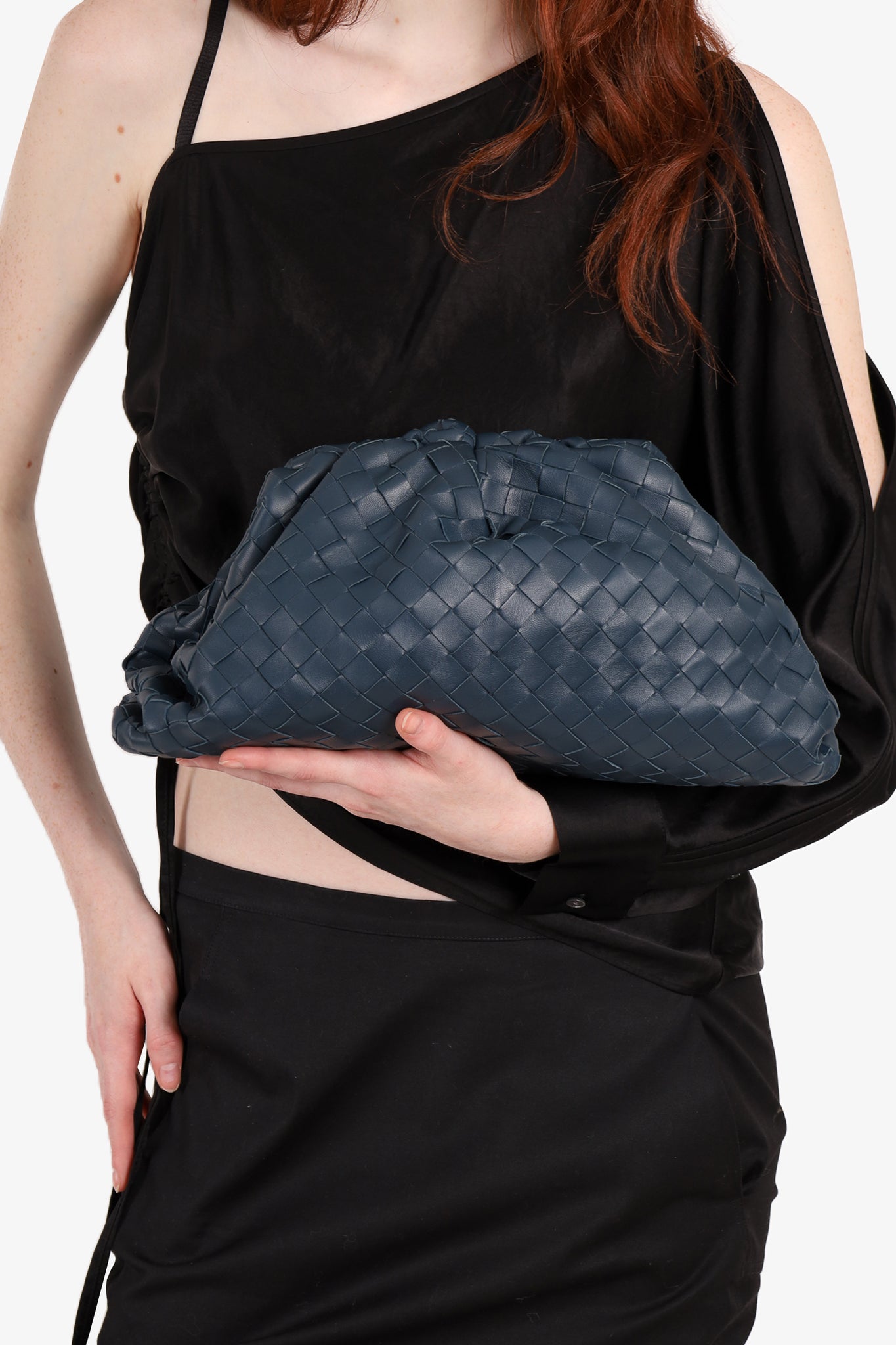 Bottega Veneta Deep Blue Intrecciato Leather Classic Pouch Clutch