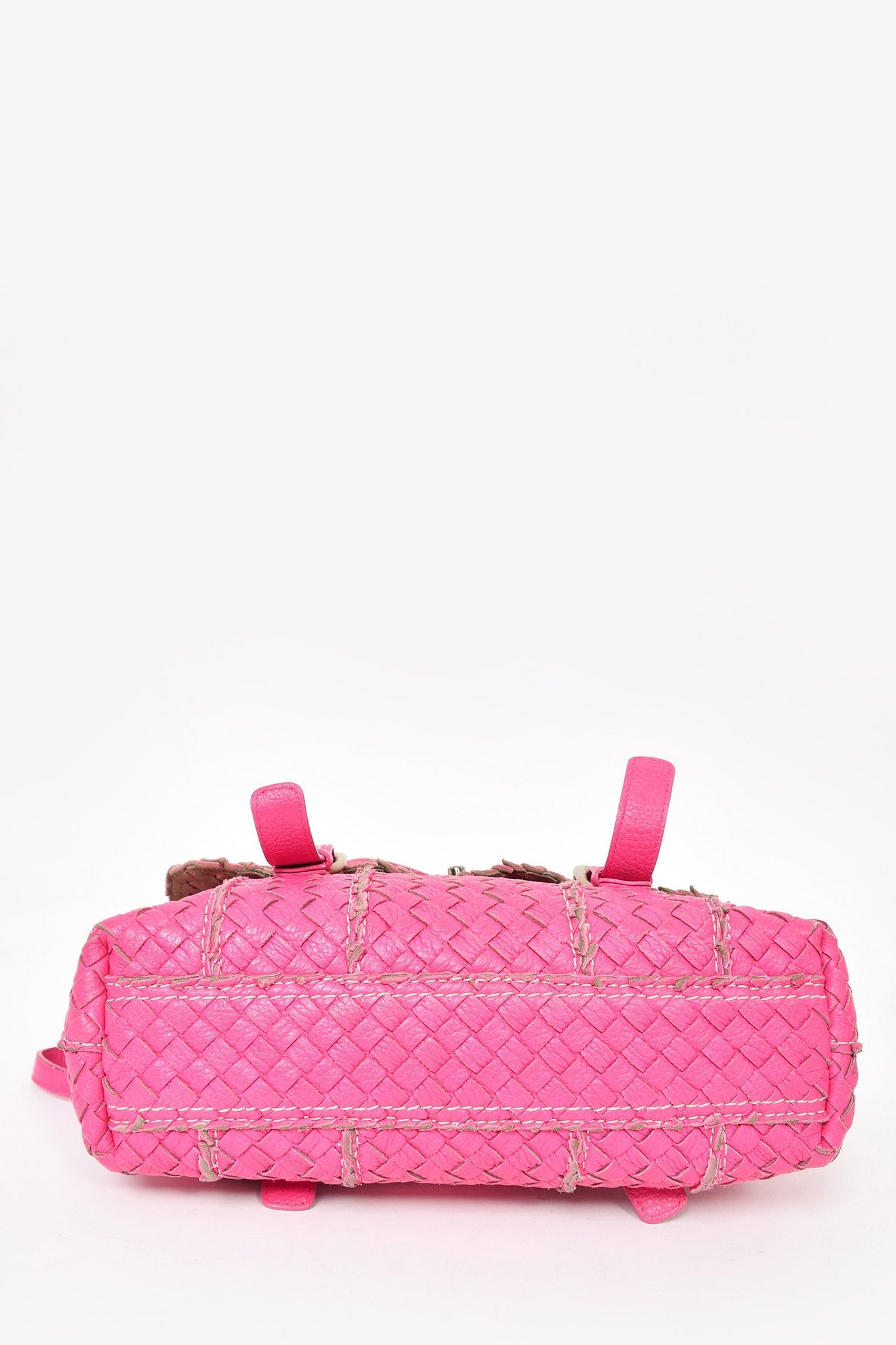 Bottega Veneta Hot Pink Distressed Intrecciato Leather Satchel with Strap