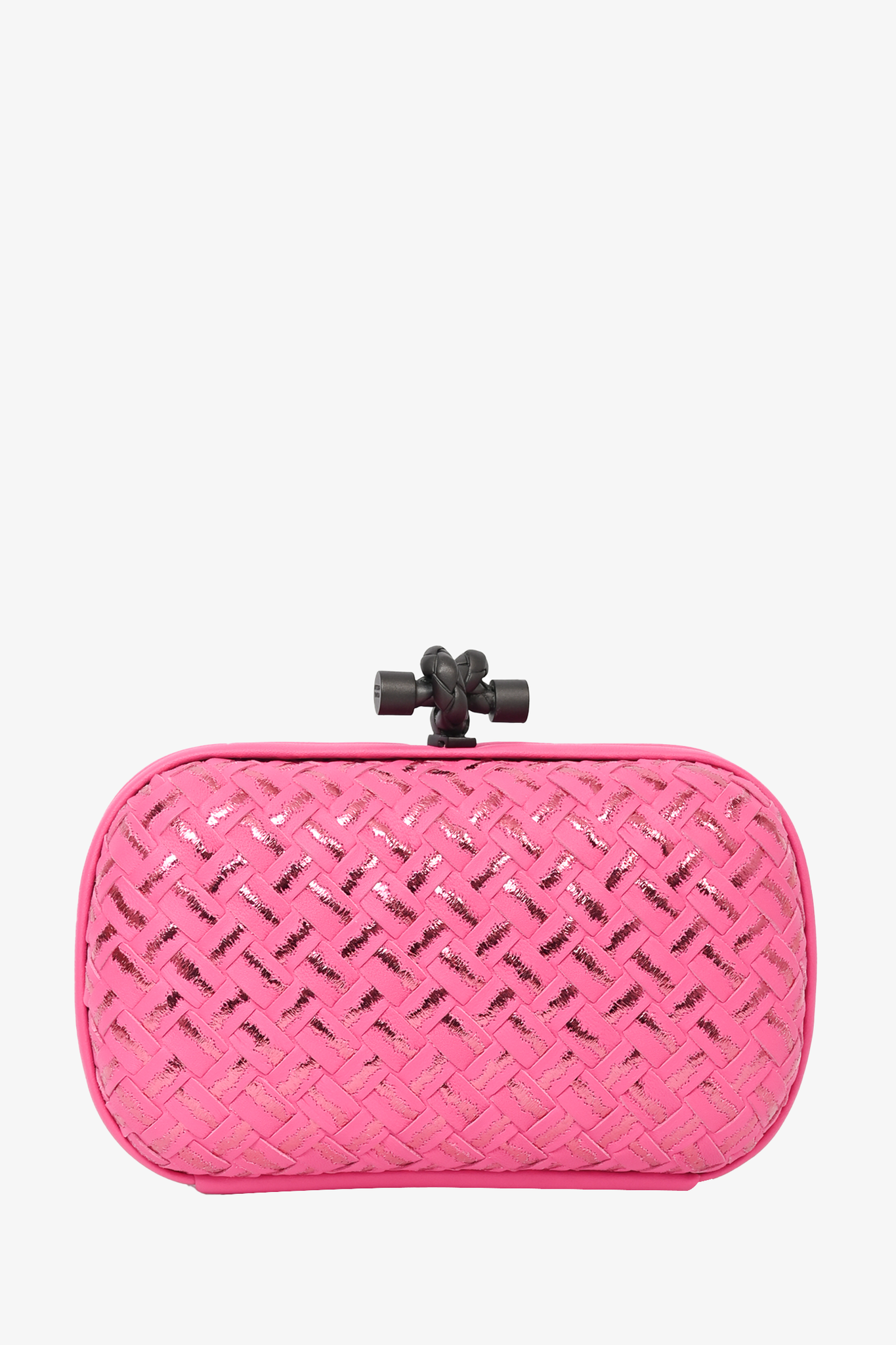 Bottega Veneta Hot Pink Leather Intrecciato Knot Clutch