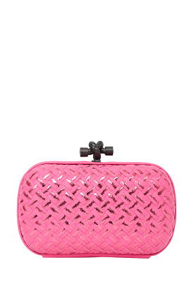 Bottega Veneta Hot Pink Leather Intrecciato Knot Clutch