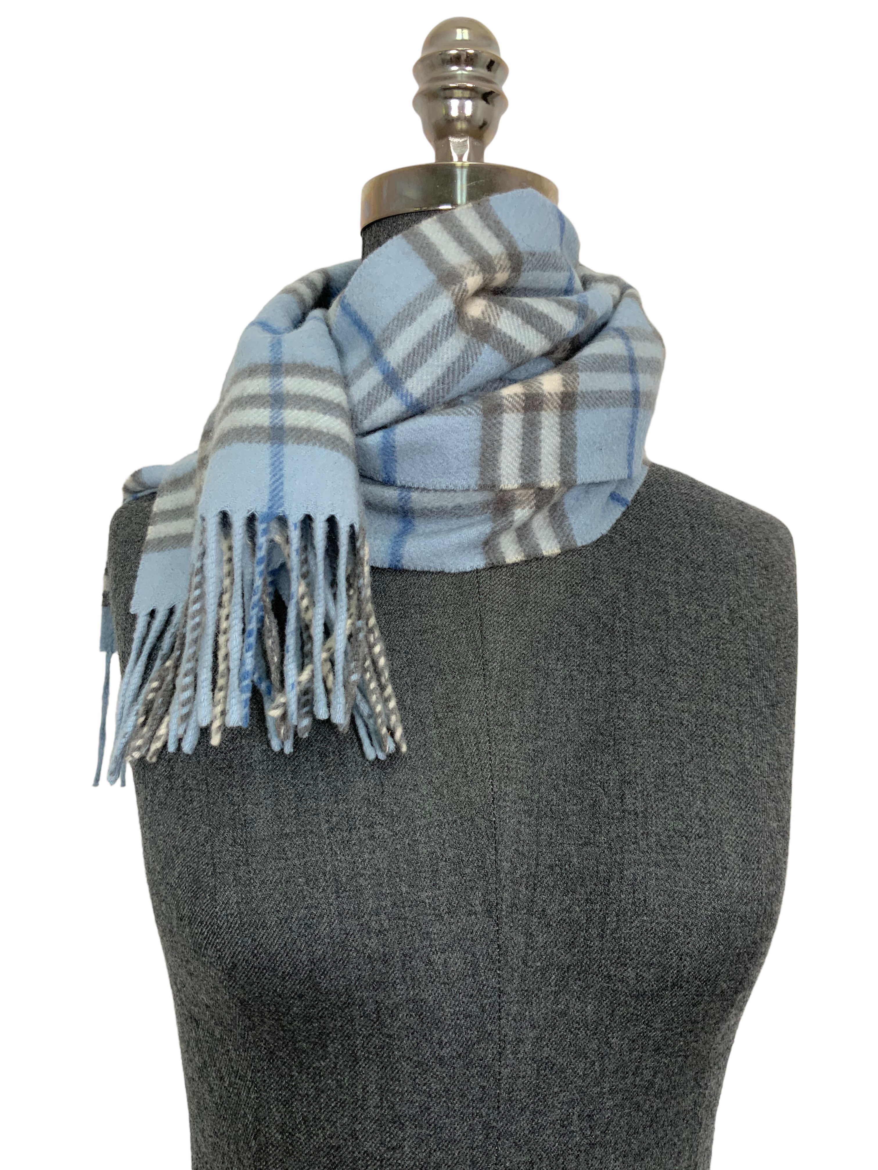 Burberry Checkered Plaid Cashmere Scarf with Fringe