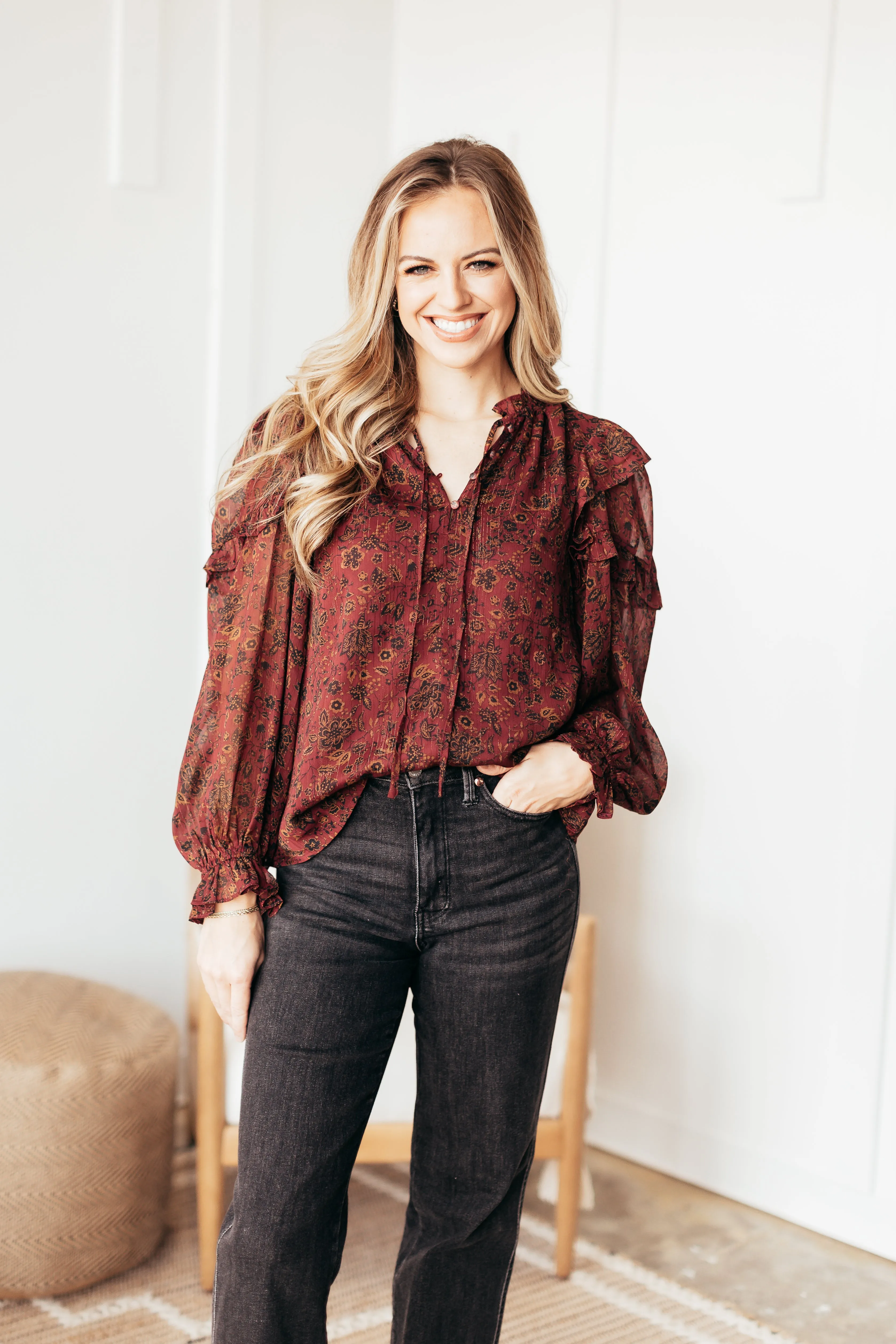 Carmina Floral Henley Blouse