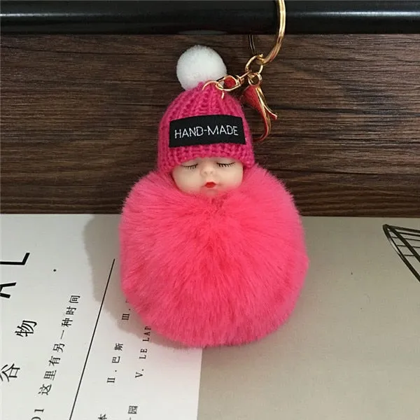 Cartoon Doll Short Plush Hairball Buckle Keychain for Men and Women