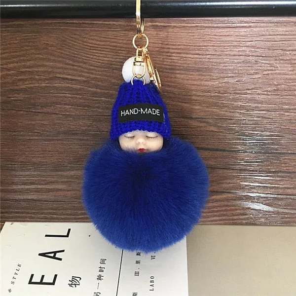 Cartoon Doll Short Plush Hairball Buckle Keychain for Men and Women