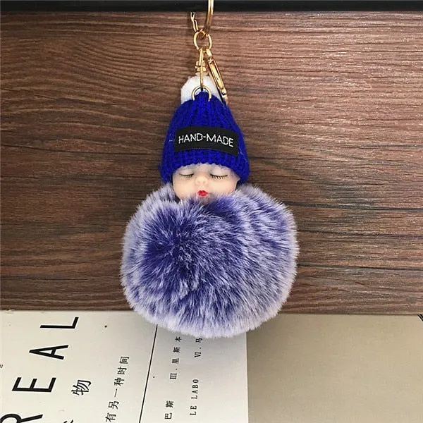 Cartoon Doll Short Plush Hairball Buckle Keychain for Men and Women