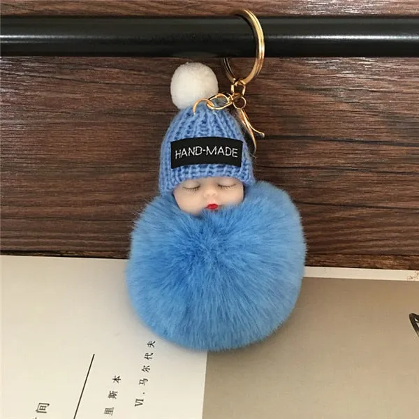 Cartoon Doll Short Plush Hairball Buckle Keychain for Men and Women