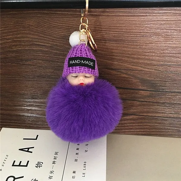 Cartoon Doll Short Plush Hairball Buckle Keychain for Men and Women