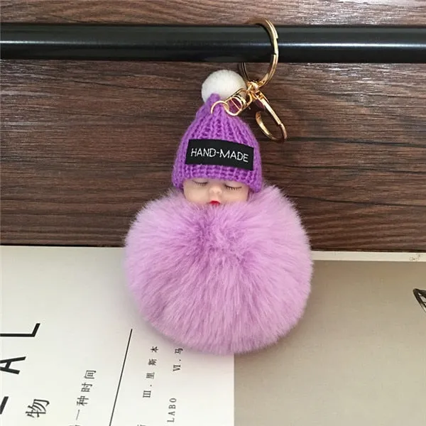 Cartoon Doll Short Plush Hairball Buckle Keychain for Men and Women