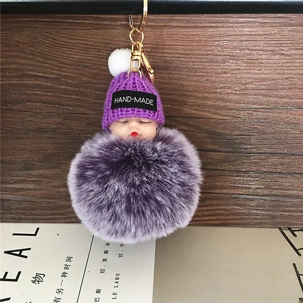 Cartoon Doll Short Plush Hairball Buckle Keychain for Men and Women