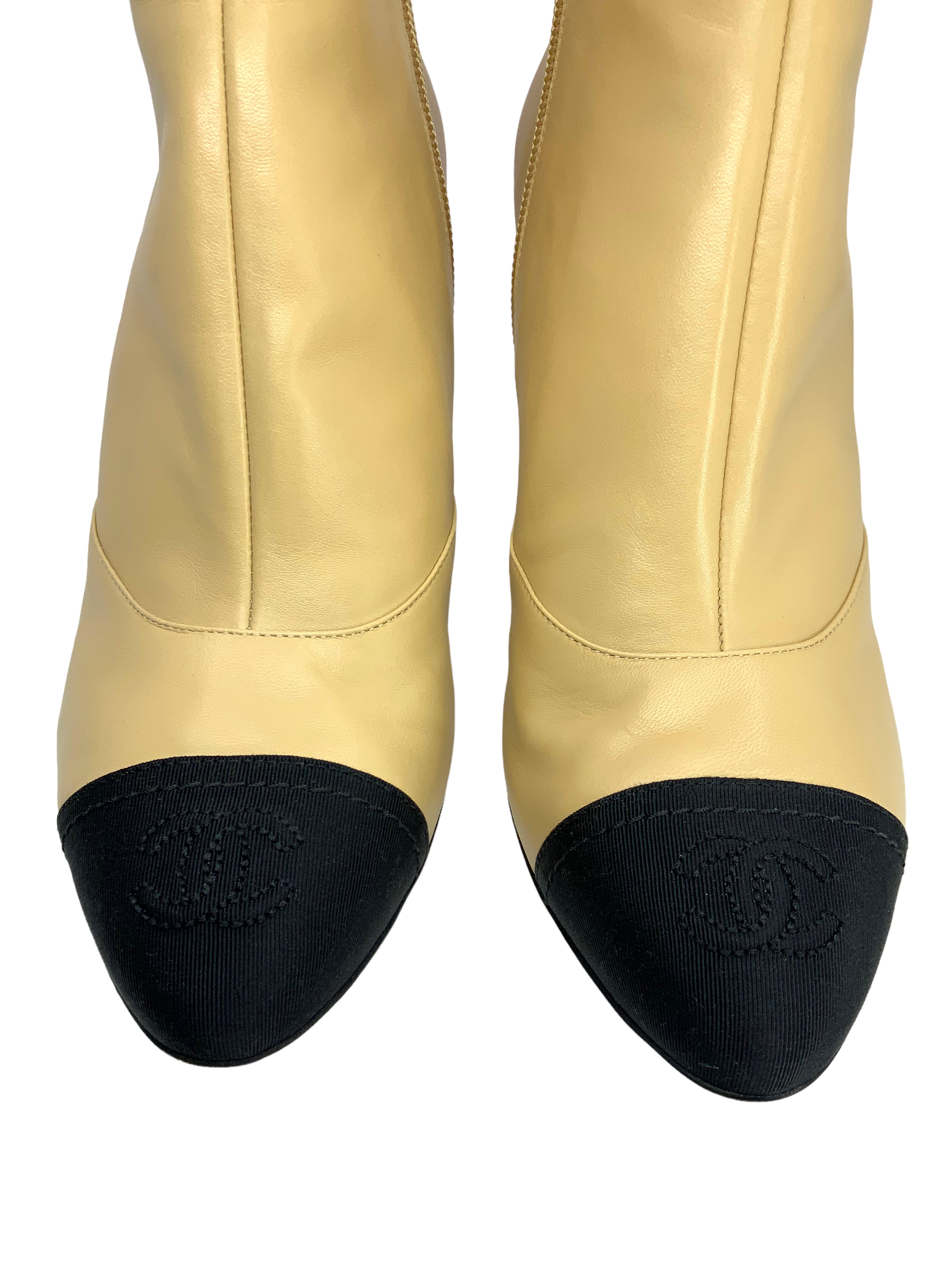 Chanel Leather CC Logo Cap Toe Bootie Size 8