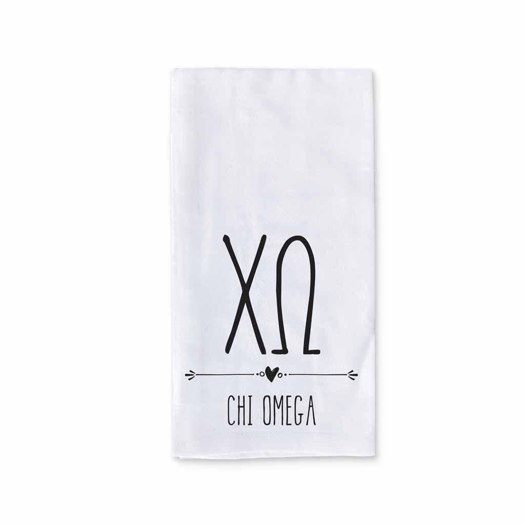 Chi Omega Sorority Kitchen Towel with Boho Design