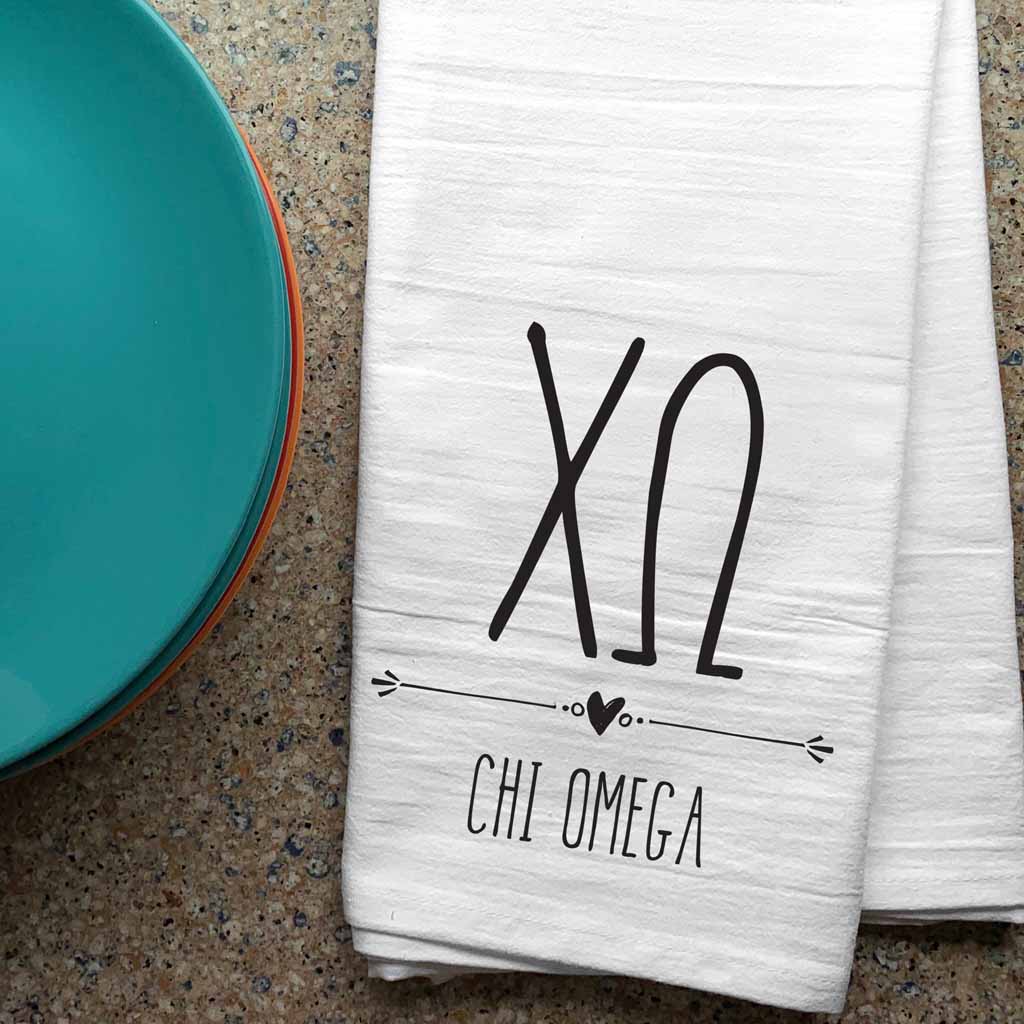 Chi Omega Sorority Kitchen Towel with Boho Design