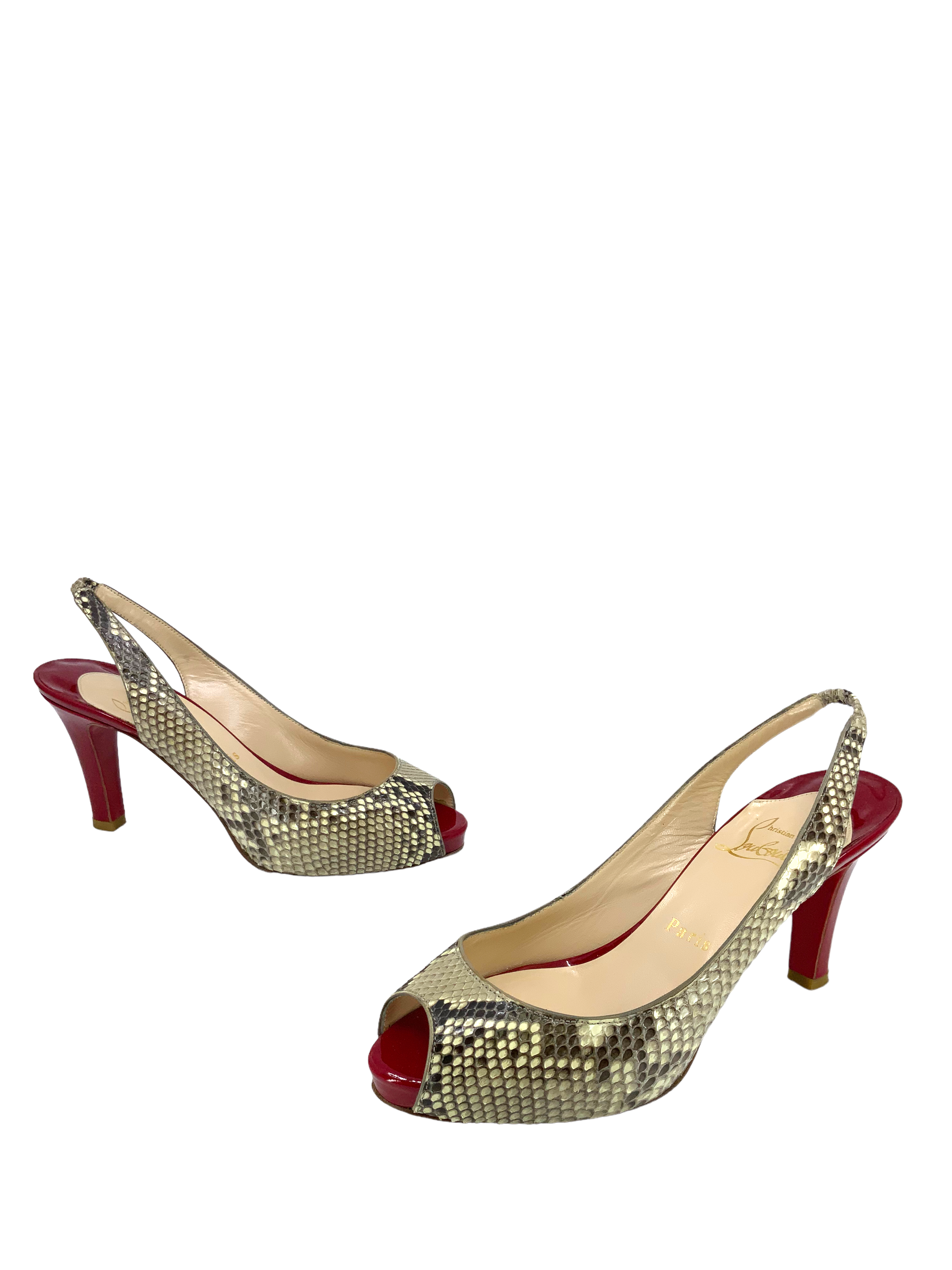 Christian Louboutin Snakeskin Peep Toe Slingbacks Size 7