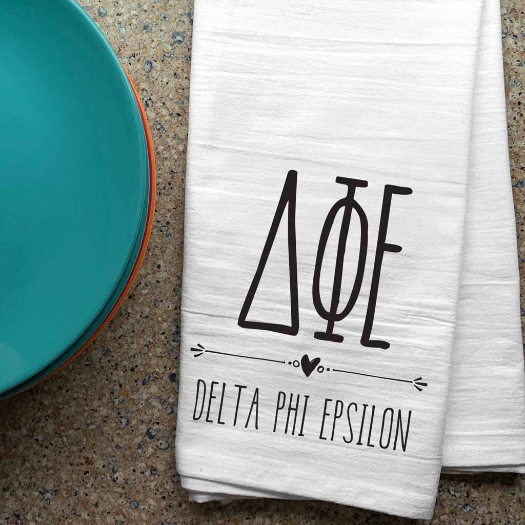 Delta Phi Epsilon Sorority Kitchen Towel with Boho Design