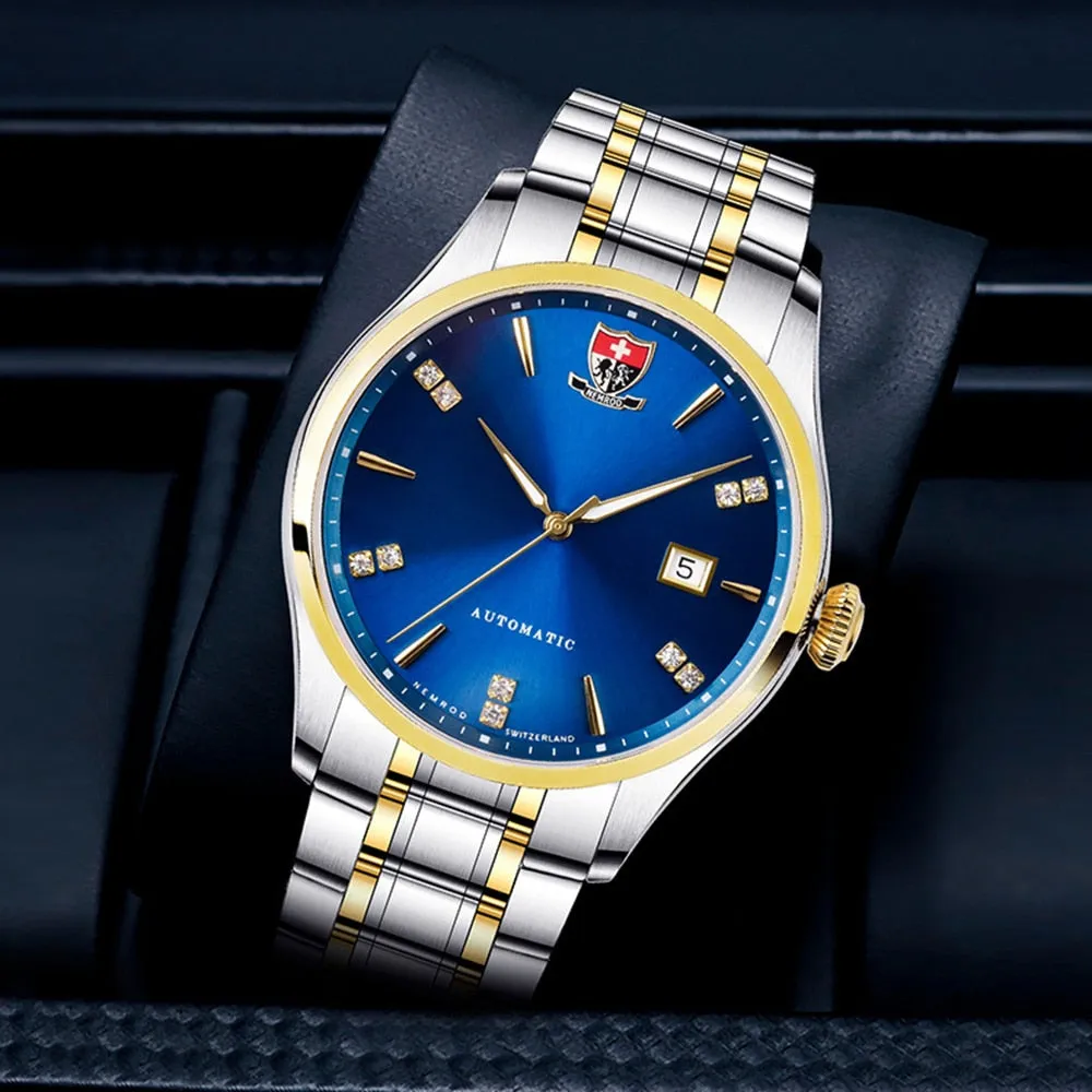 Golden Stainless Steel Luminous Automatic Business Watch for Men