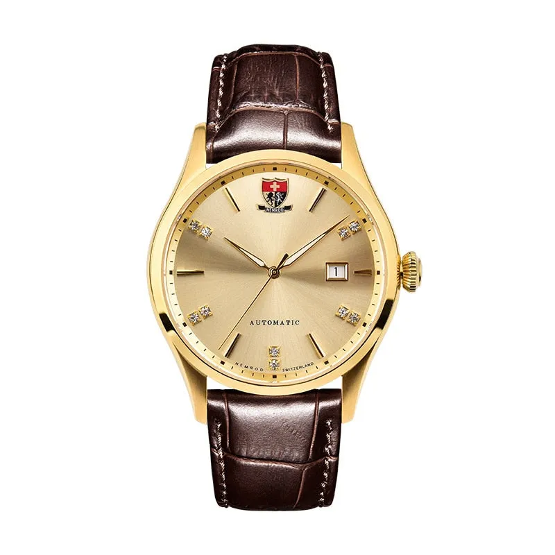 Golden Stainless Steel Luminous Automatic Business Watch for Men