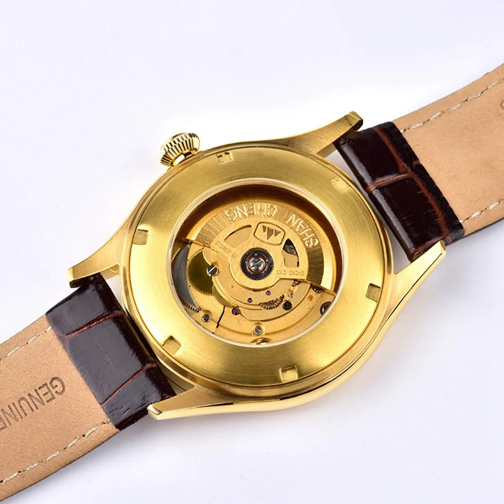 Golden Stainless Steel Luminous Automatic Business Watch for Men