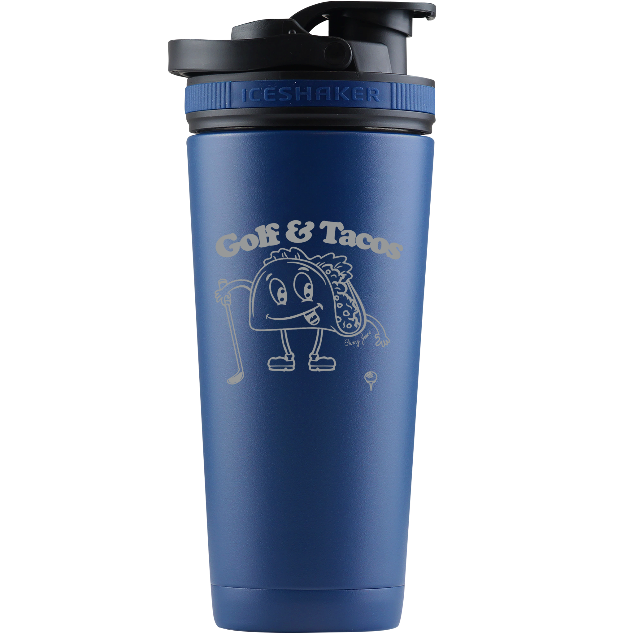 Golf & Tacos Ice Shaker Bottle Blue 26 oz.