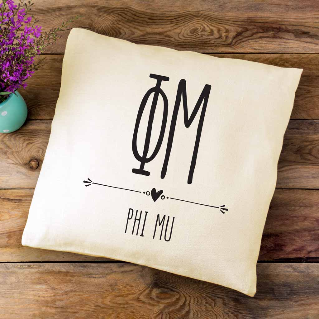 Phi Mu Greek Boho Sorority Throw Pillow Cover for Dorm or Apartment