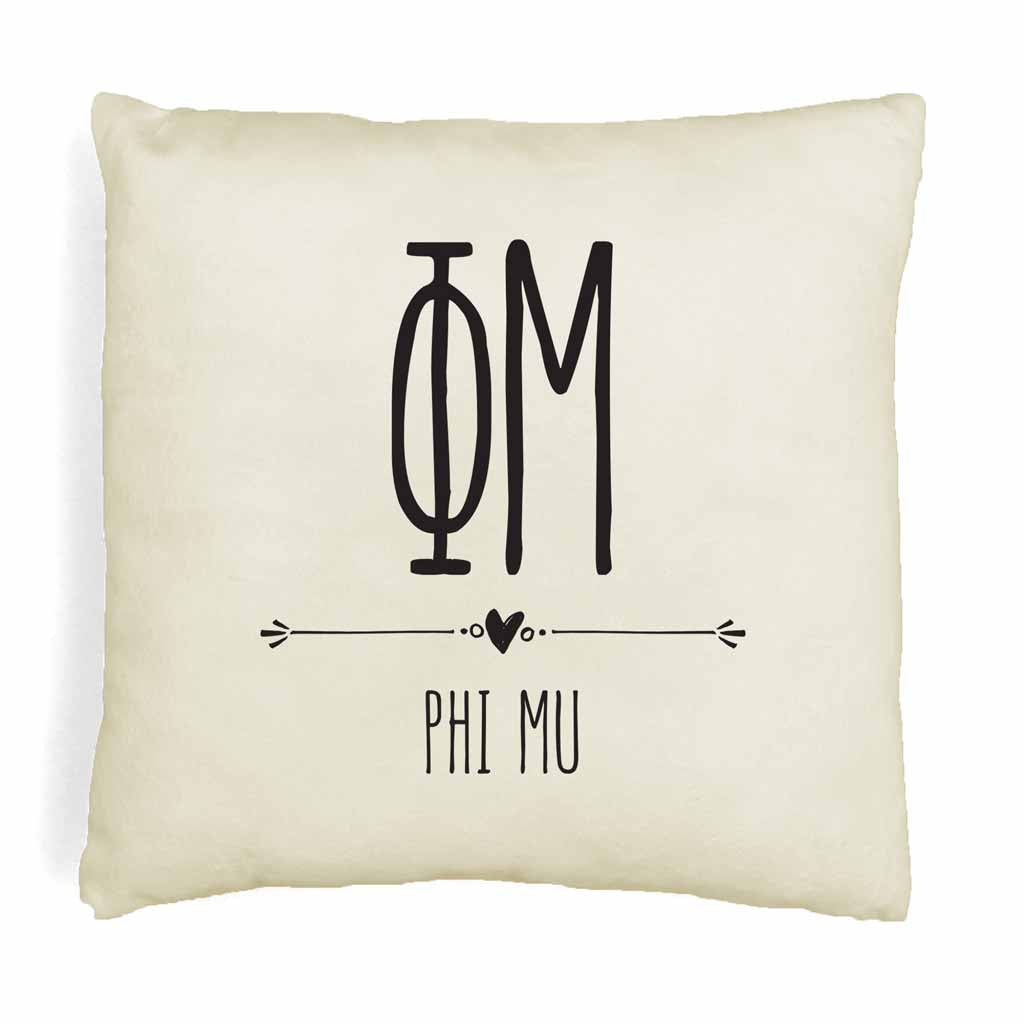 Phi Mu Greek Boho Sorority Throw Pillow Cover for Dorm or Apartment